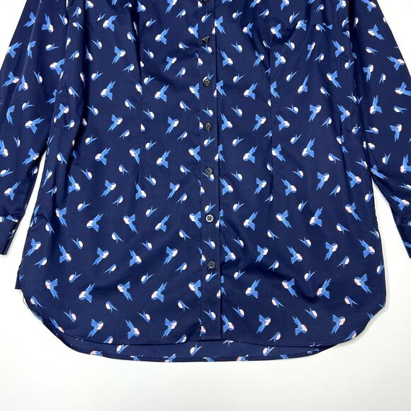 Duluth Trading Co Button Up Novelty Bird Print Tunic Shirt Dress Blue Womens - Picture 3 of 10